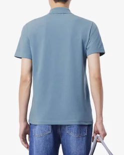 Polo mezza manica blu denim in cotone organico stretch punto wafer
