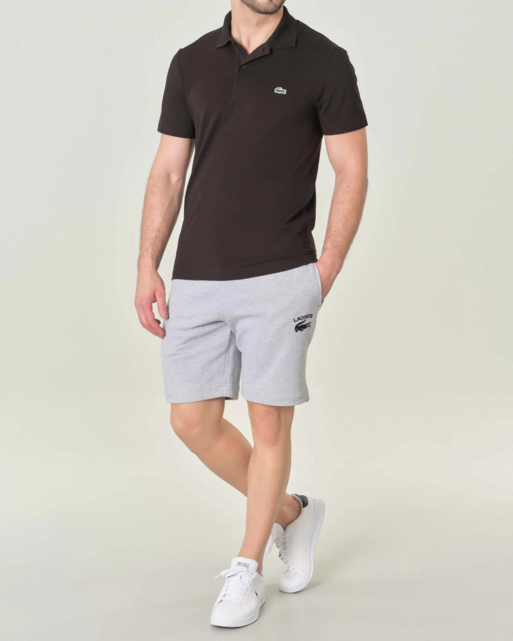 Polo mezza manica nera in cotone organico stretch punto wafer