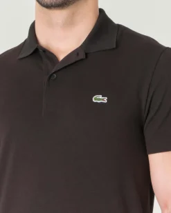 Polo mezza manica nera in cotone organico stretch punto wafer