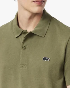 Polo mezza manica verde militare in cotone organico stretch punto wafer