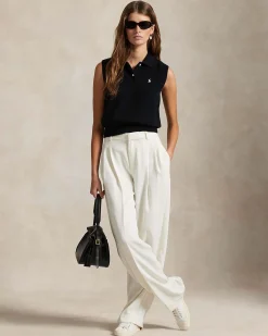 Polo nera senza maniche Polo Ralph Lauren in cotone stretch con logo ricamato sul petto