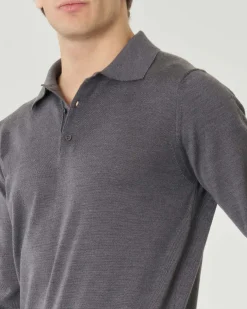 Polo Pellizzari a manica lunga grigio medio maglia di pura lana merino