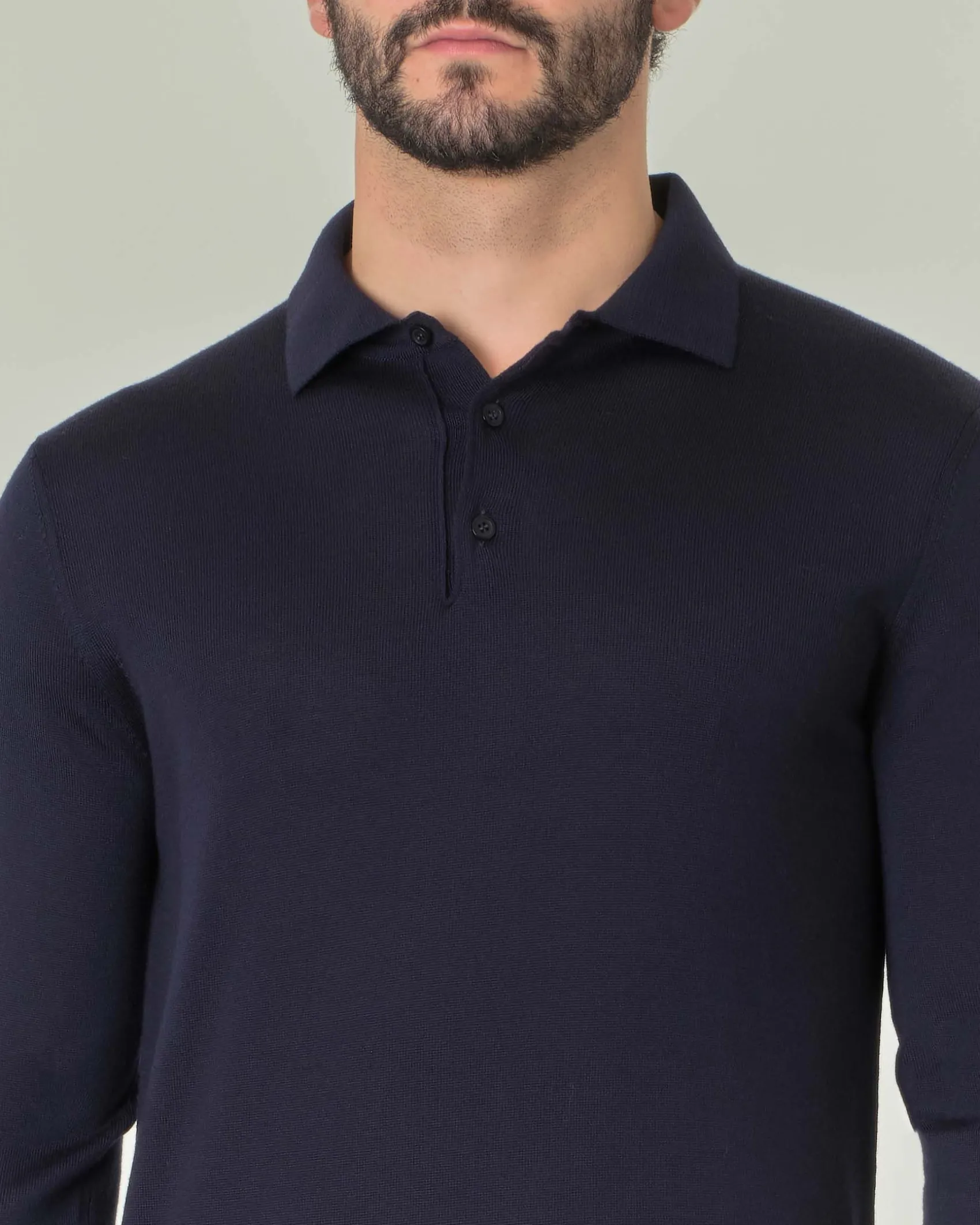 Polo Pellizzari blu navy in maglia di lana merino