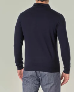 Polo Pellizzari blu navy in maglia di lana merino