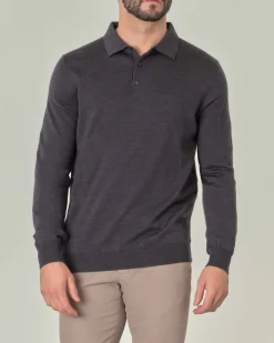 Polo Pellizzari grigio melange in maglia di pura lana merino