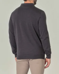 Polo Pellizzari grigio melange in maglia di pura lana merino