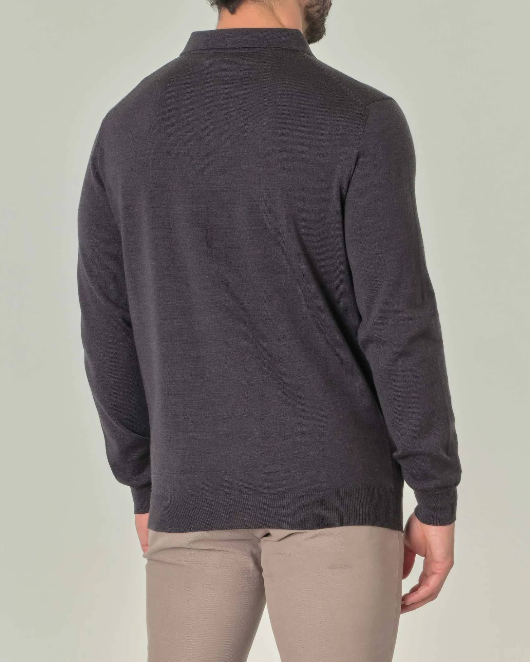 Polo Pellizzari grigio melange in maglia di pura lana merino