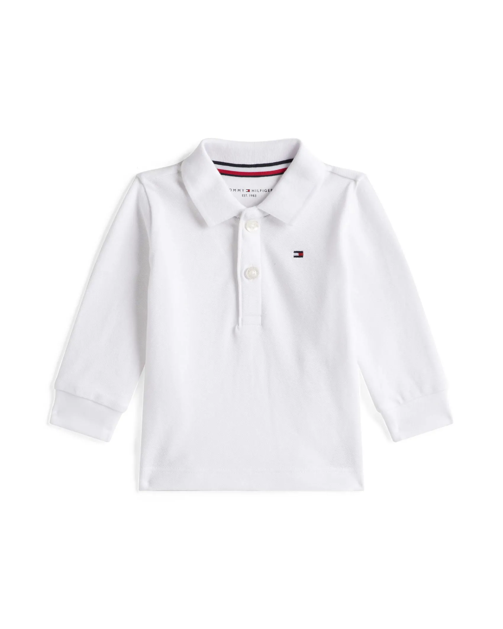 Polo Tommy Hilfiger bianca in piquè di cotone a maniche lunghe