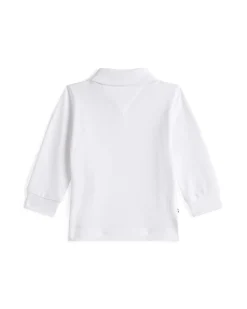 Polo Tommy Hilfiger bianca in piquè di cotone a maniche lunghe