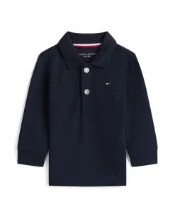 Polo Tommy Hilfiger blu in piquè di cotone a maniche lunghe