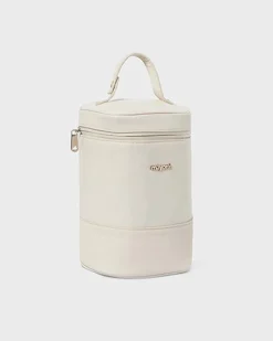 Porta biberon termico beige in similpelle con inserti in canvas