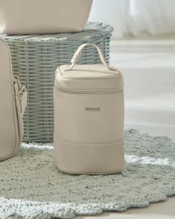 Porta biberon termico beige in similpelle con inserti in canvas