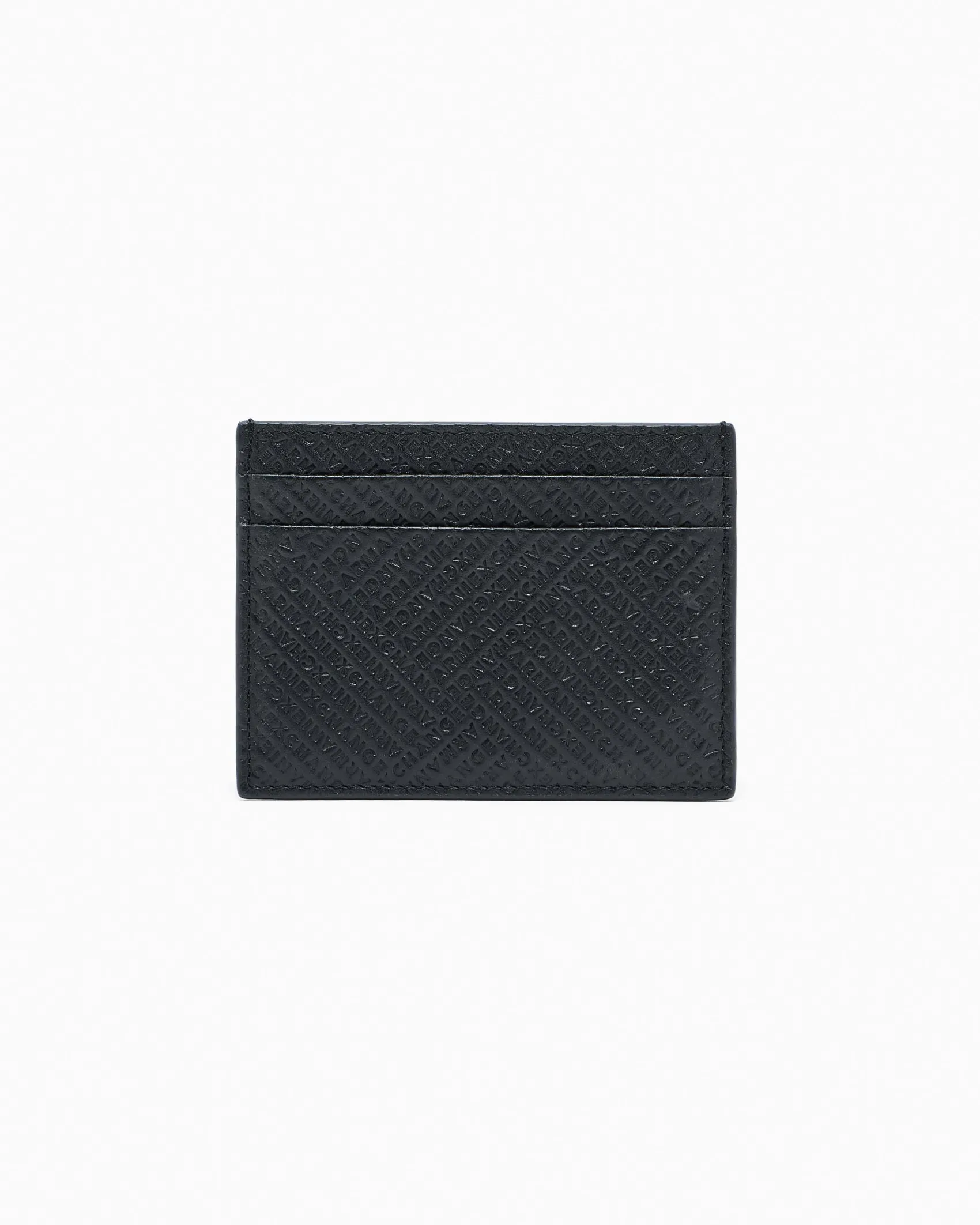 Portacarte Armani Exchange nero in pelle con logo in rilievo all over