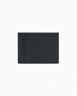 Portacarte Armani Exchange nero in pelle con logo in rilievo all over