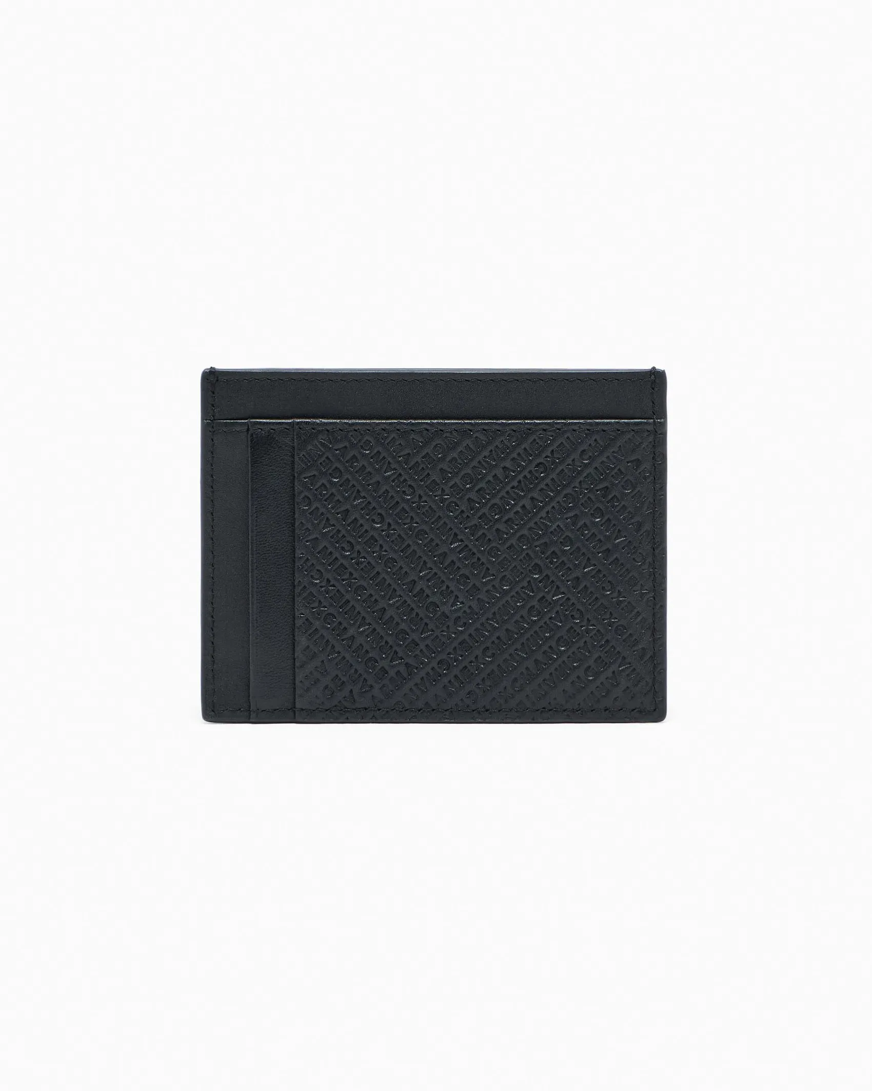 Portacarte Armani Exchange nero in pelle con logo in rilievo all over