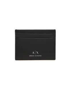 Portacarte AX nero in pelle liscia con logo