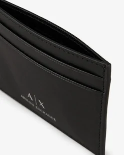 Portacarte AX nero in pelle liscia con logo