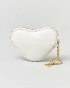 Portachiavi bianco in pelle a forma di cuore con cerniera