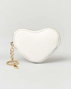 Portachiavi bianco in pelle a forma di cuore con cerniera