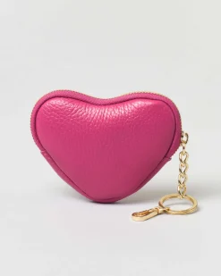 Portachiavi fucsia in pelle a forma di cuore con cerniera