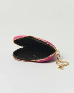 Portachiavi fucsia in pelle a forma di cuore con cerniera