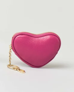 Portachiavi fucsia in pelle a forma di cuore con cerniera