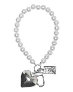 Portachiavi Kids Only con perle e cuore color argento