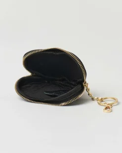 Portachiavi nero in pelle a forma di cuore con cerniera
