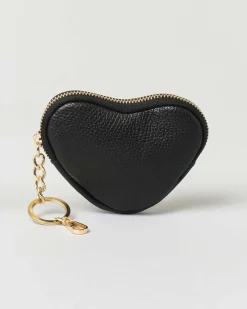 Portachiavi nero in pelle a forma di cuore con cerniera