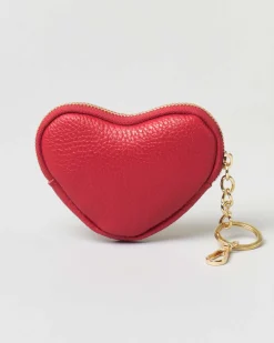 Portachiavi rosso in pelle a forma di cuore con cerniera