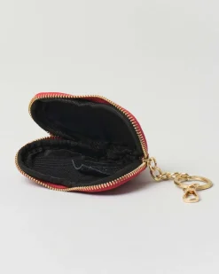 Portachiavi rosso in pelle a forma di cuore con cerniera