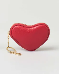 Portachiavi rosso in pelle a forma di cuore con cerniera