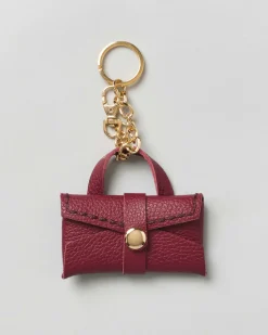 Portachiavi Visonà a borsina in pelle martellata rossa con catena e anello dorati