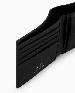 Portafoglio Armani Exchange nero in pelle martellata con portamonete