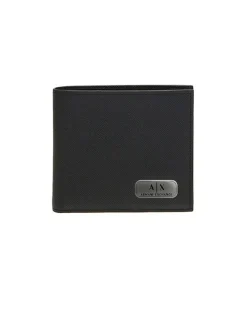 Portafoglio Armani Exchange nero in pelle saffiano con placchetta porta logo