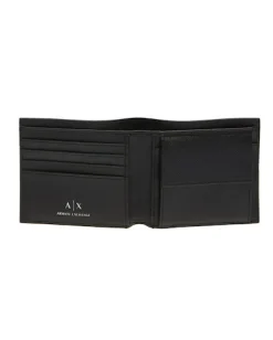 Portafoglio Armani Exchange nero in pelle saffiano con placchetta porta logo