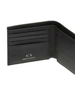 Portafoglio Armani Exchange nero in pelle saffiano con placchetta porta logo