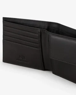 Portafoglio Armani Exchange nero in pelle liscia con portamonete