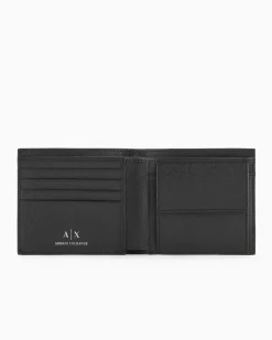 Portafoglio Armani Exchange nero in pelle saffiano con porta monete