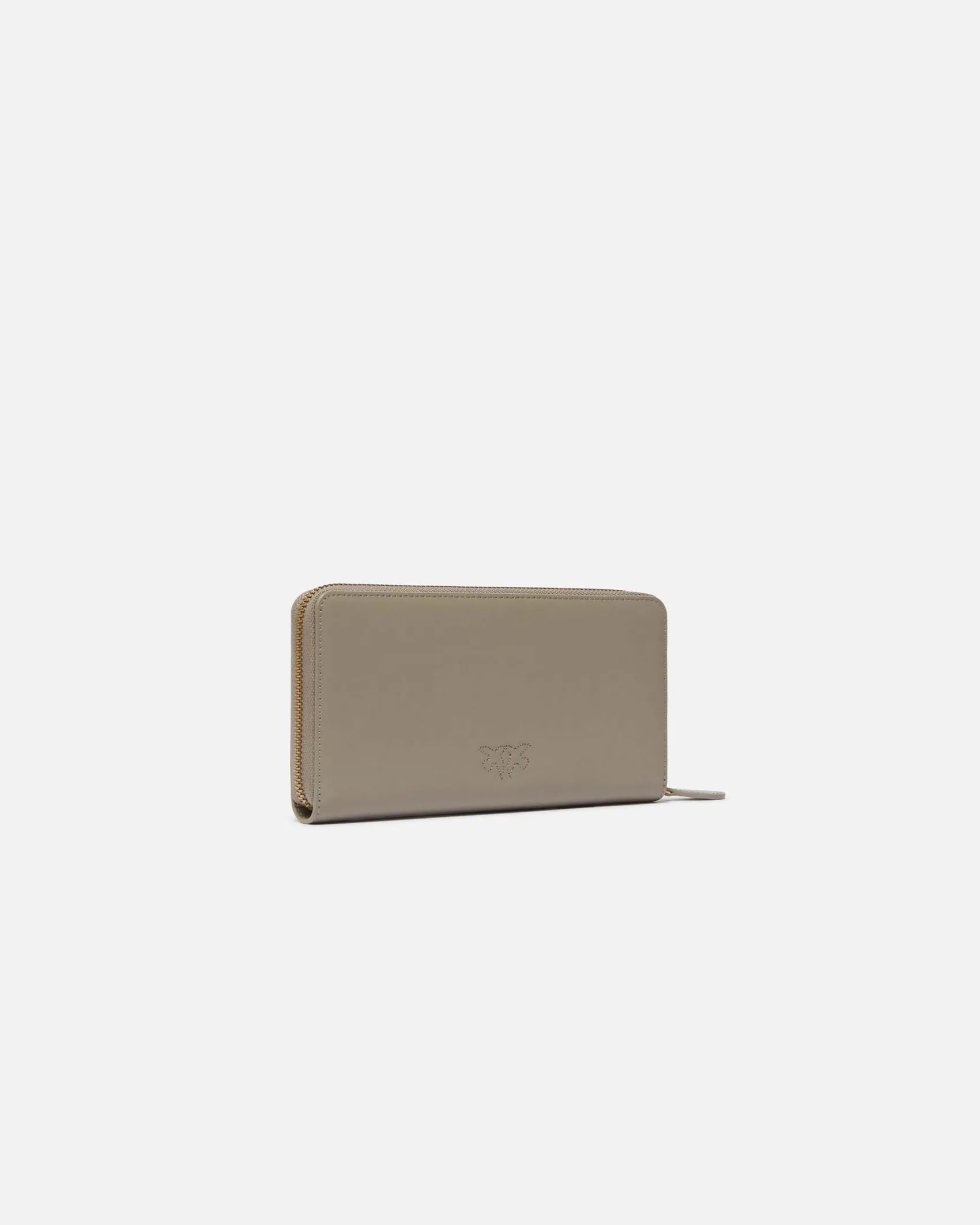 Portafoglio color tortora Pinko in pelle con fibbia Love Birds dorata su base in pelle tono su tono
