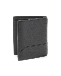 Portafoglio Guess nero piccolo in pelle martellata con logo triangolo e portamonete