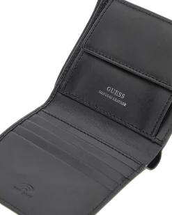 Portafoglio Guess nero piccolo in pelle martellata con logo triangolo e portamonete