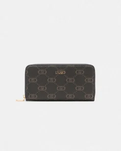 Portafoglio Liu Jo Accessories marrone con logo in rilievo e zip