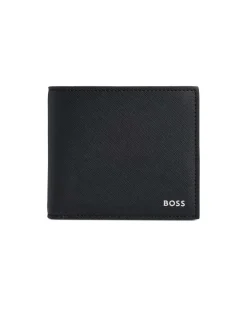 Portafoglio nero Boss in vera pelle con logo in metallo