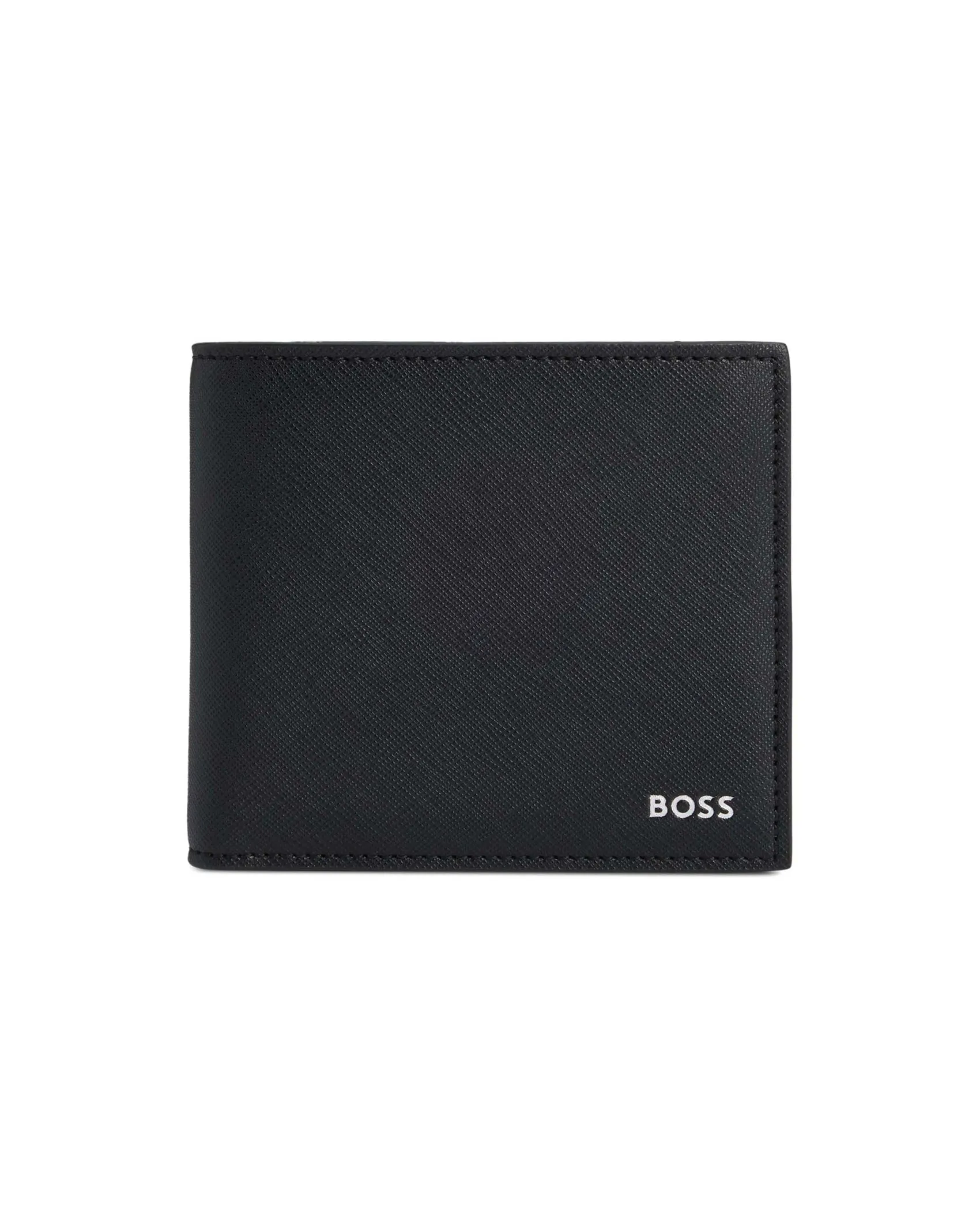 Portafoglio nero Boss in vera pelle con logo in metallo