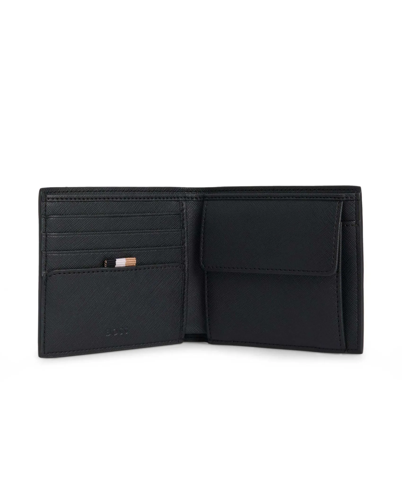Portafoglio nero Boss in vera pelle con logo in metallo