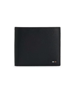 Portafoglio nero Boss in similpelle martellata con logo in tono