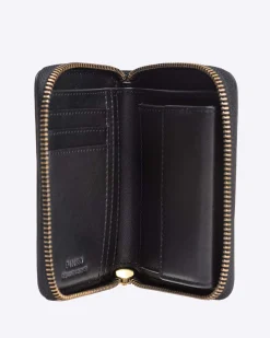 Portafoglio nero in pelle con fibbia Love Birds dorata su base in pelle tono su tono