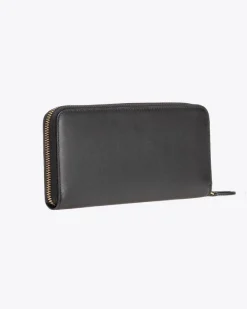 Portafoglio nero Pinko in pelle con fibbia Love Birds dorata su base in pelle tono su tono