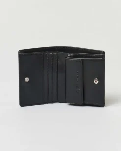 Portafoglio piccolo nero a libro Armani Exchange con fibbia logo in metallo a contrasto